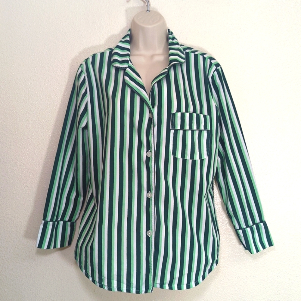 Printfresh Green and White Striped Pajama Top